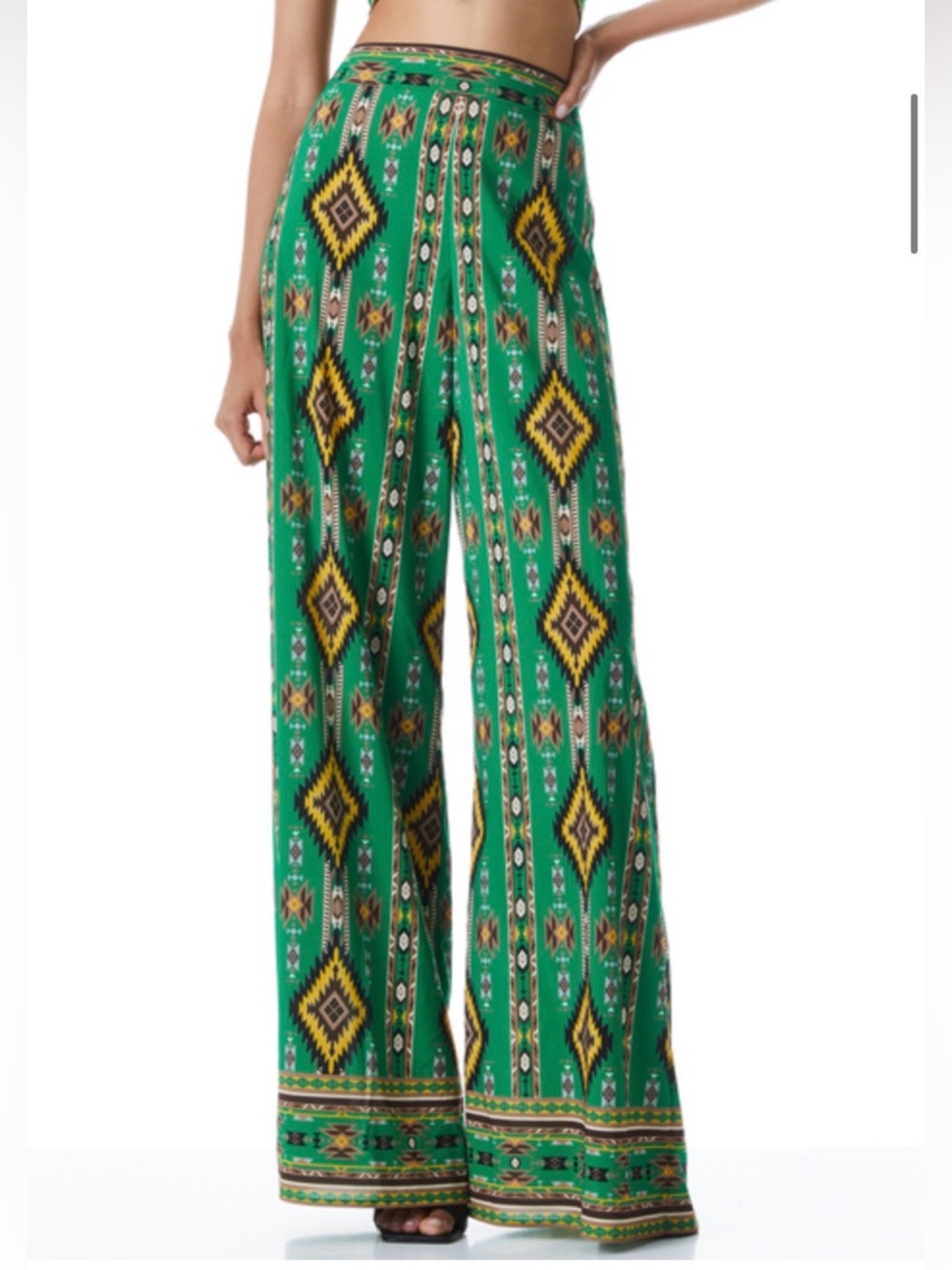 Alice + Olivia $395.00 NWT Athena mystick ikat geometric print pant in emerald